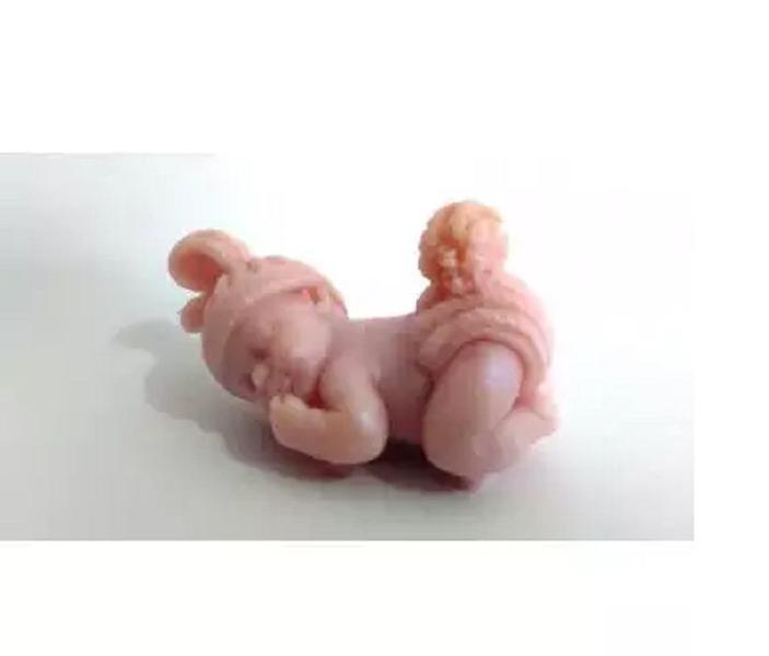 Imagem de Forma Silicone Sabonete Resina 120 - Bebe Touca de coelho