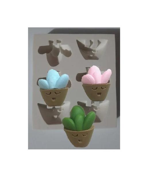 Imagem de Forma Silicone Sabonete Resina 153 - Cactus com Vaso encaixe 3 cav