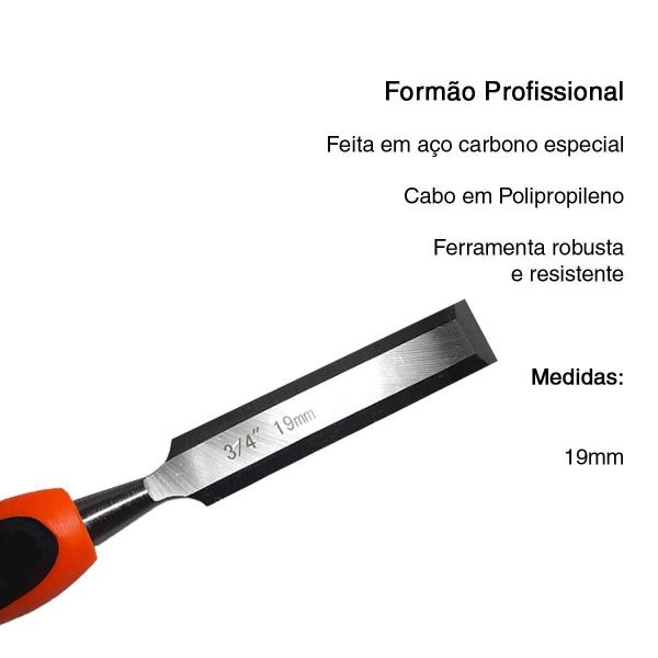 Imagem de Formão Profissional Aço Marcenaria Carpinteiro 3/4 19Mm