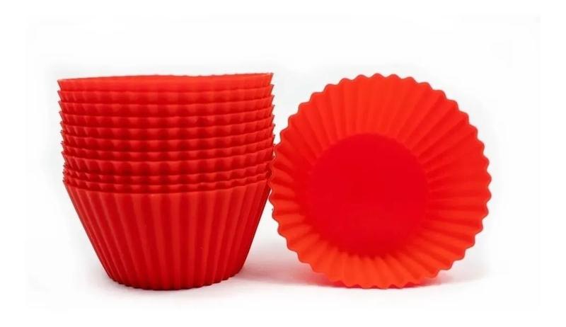 Imagem de Formas De Silicone Para Muffin Pão Bolos Kit Com 120 Peças Vermelho Reutilizável Assadeira FS11KIT