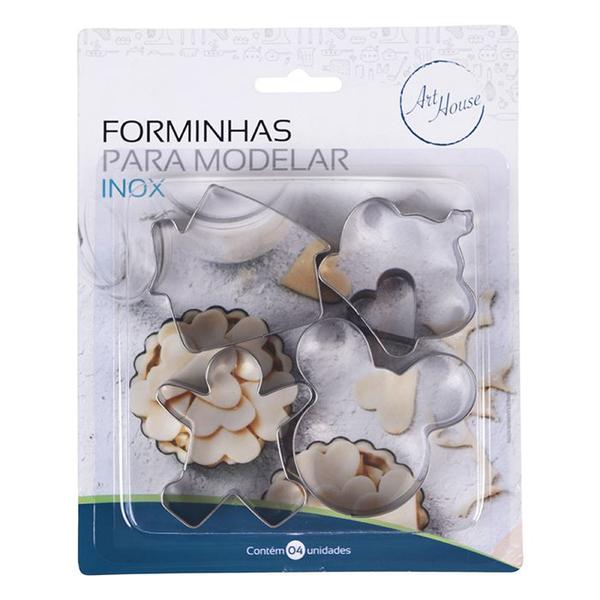 Imagem de Forminhas p/ Modelar Inox 4pcs molde doces Biscoito Bolinhos aço inoxidável