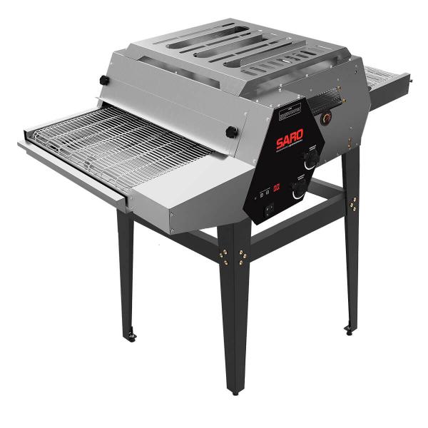 Imagem de Forno Assador Esteira Saro Aço Inox A Gás Para Pizzas De 50cm 5 Velocidades Com Base Bivolt FE50GLP