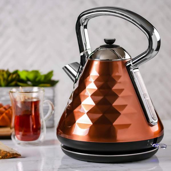 Imagem de Forno Chaleira Elétrica Caldeira de Água Quente Aço Inoxidável 1.7 L Shut-Off Automático 1500W Cleo Collection Cool Touch Handle Portable Brew Coffee Maker Tea Heater w / Ferver Proteção a seco, Cobre KS755CO