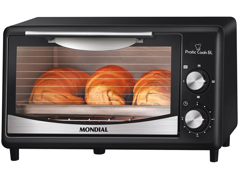Forno Elétrico de Bancada Mondial com Timer 6L Preto Pratic Cook FR-09 Forno Elétrico de Bancada Mondial com Timer 6L Preto Pratic Cook FR-09