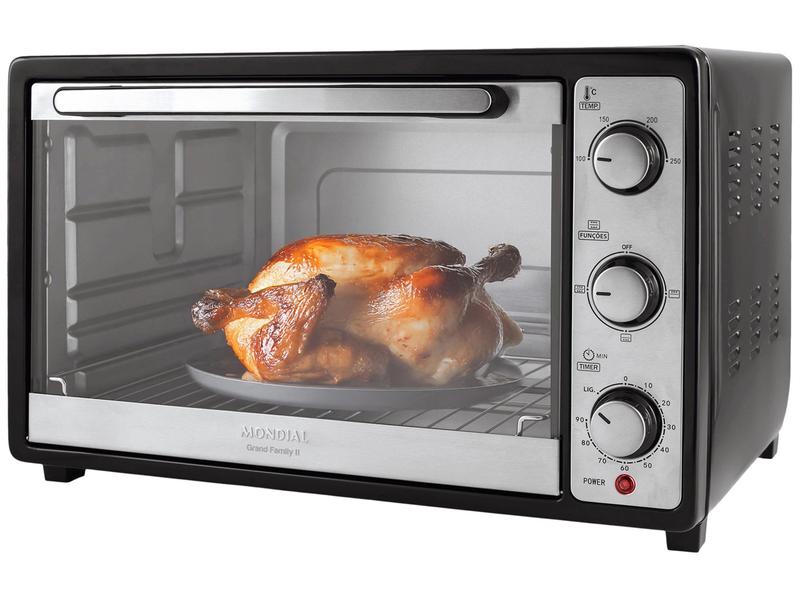 Forno Elétrico de Bancada Mondial Multifuncional 52L Preto e Prata Grand Family II FRN-52-...