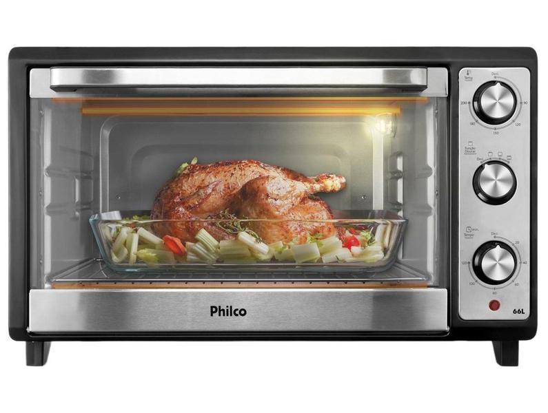 Forno Elétrico de Bancada Philco Multifuncional Grill 66L com Lâmpada Preto PFE66