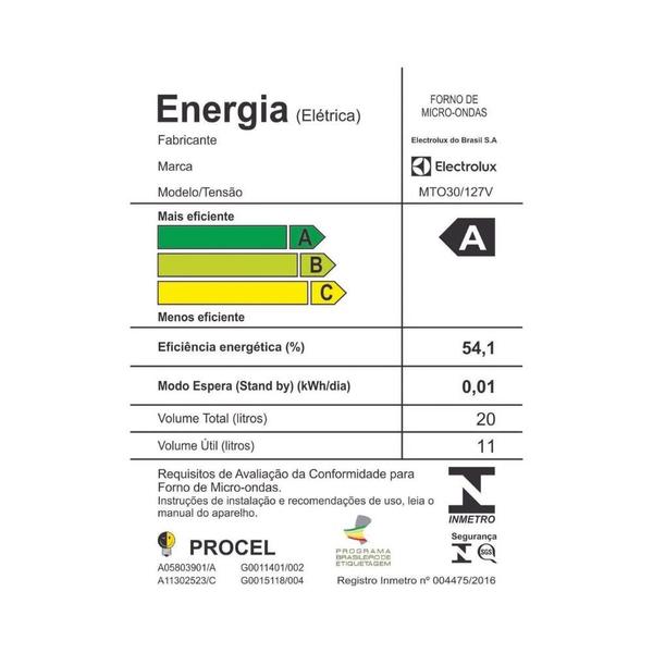 Imagem de  Forno Micro-Ondas Electrolux MTO30 20 Litros com função Tira Odor - Branco