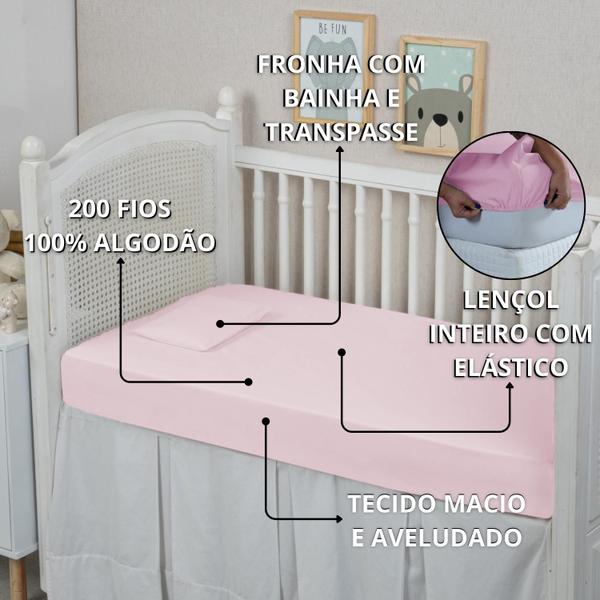 Imagem de Forro de Bebê Lençol Berço 2 peças Conjunto 100% Algodão 200 Fios Toque Macio