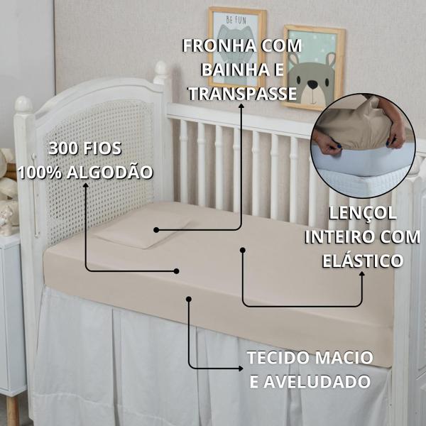 Imagem de Forro de Bebê Lençol Berço 2 peças Conjunto 100% Algodão 300 Fios Toque Macio