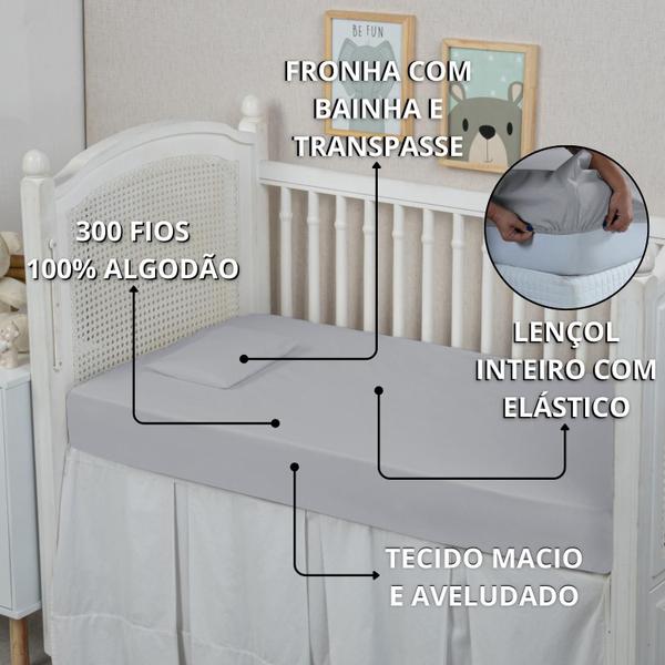 Imagem de Forro de Bebê Lençol Berço 2 peças Conjunto 100% Algodão 300 Fios Toque Macio