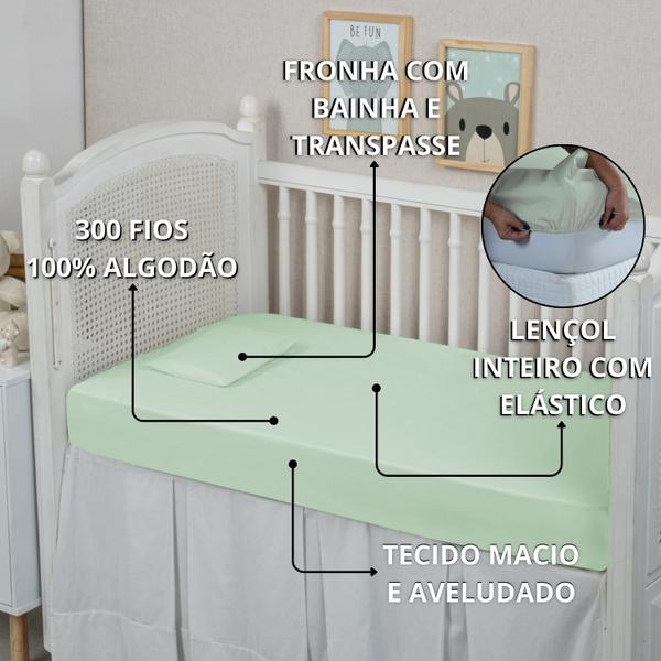 Imagem de Forro de Bebê Lençol Berço 2 peças Conjunto 100% Algodão 300 Fios Toque Macio