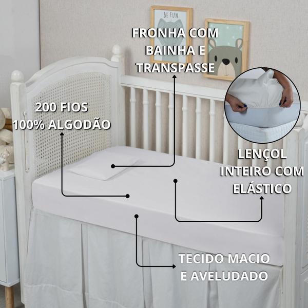 Imagem de Forro de Bebê Lençol Berço com Elástico 01 Peça 100% Algodão 200 Fios Toque Macio