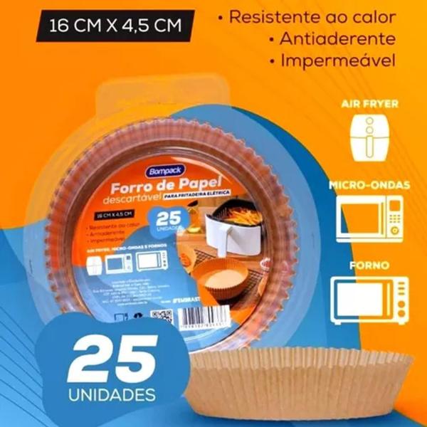 Imagem de Forro Descartável Air Fryer Microondas  25 Un Tamanho 16x4,5cm Bompack