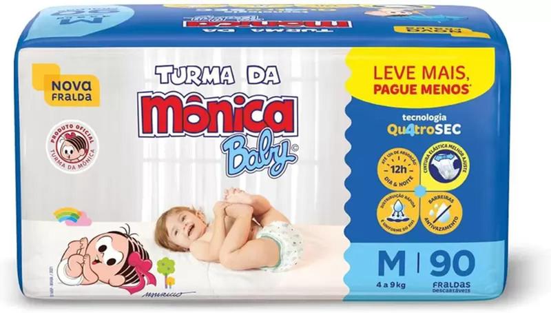 Imagem de Fralda 1 Pacote Bag Turma da Monica Baby Hiper Tam. M 90 Fraldas - 4 a 9Kg