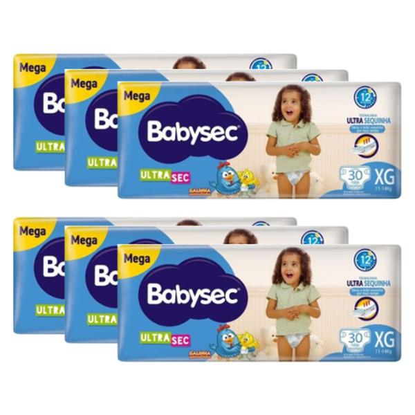 Imagem de Fralda BabySec Ultra Mega 6 Pacotes Tamanho XG - 30 Unidades Cada