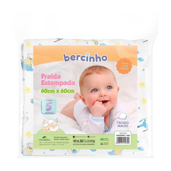 Imagem de FRALDA Bebê Estampada 5 un - Incomfral Bercinho 60 x 60 cm 100% Algodão