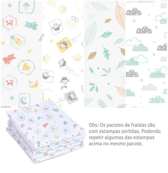 Imagem de Fralda Bebê Papi Luxo Com Bainha Neutro 70 x 70Cm Com 05 Pçs