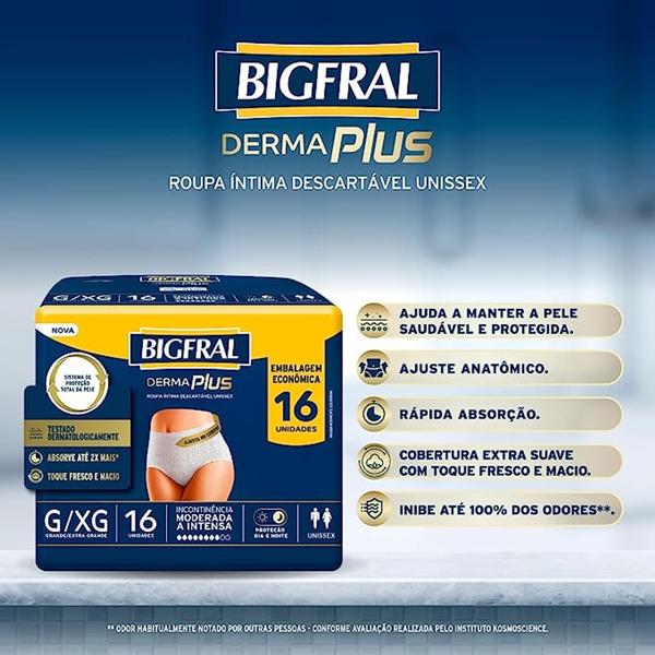 Imagem de Fralda Calça Geriátrica Unissex Bigfral Pants Derma Plus P/M 64u - Atacado