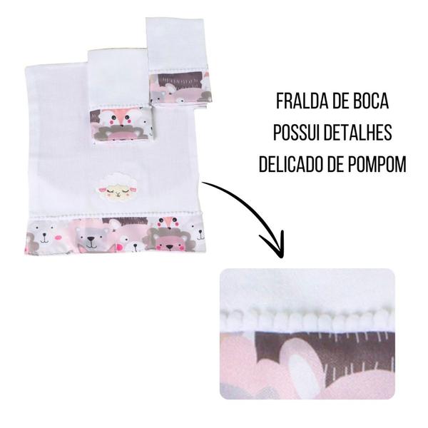 Imagem de Fralda de Boca Bordada Estampada Para Bebês Menina Menino 03 Peças