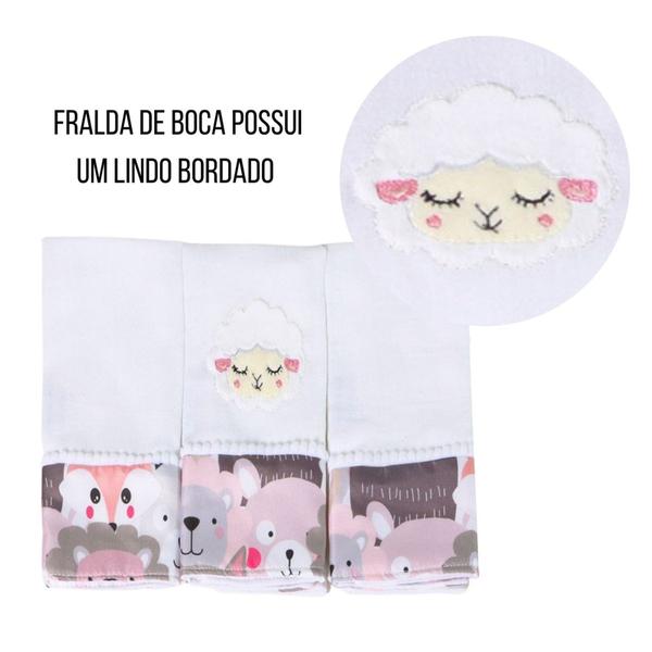 Imagem de Fralda de Boca Bordada Estampada Para Bebês Menina Menino 03 Peças