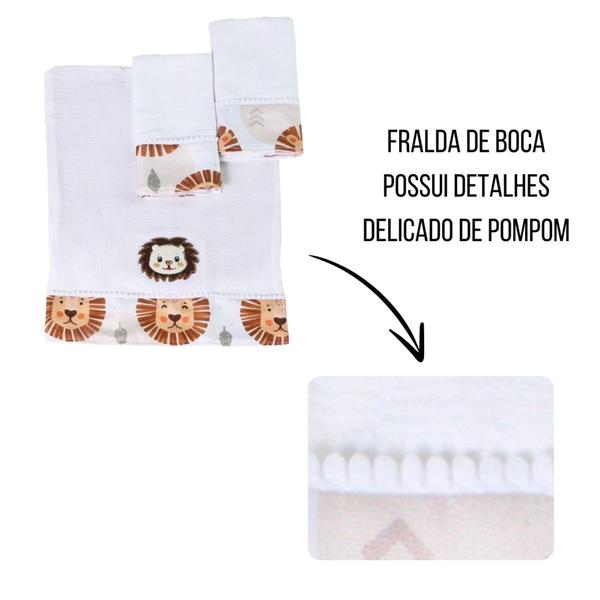 Imagem de Fralda de Boca Bordada Estampada Para Bebês Menina Menino 03 Peças