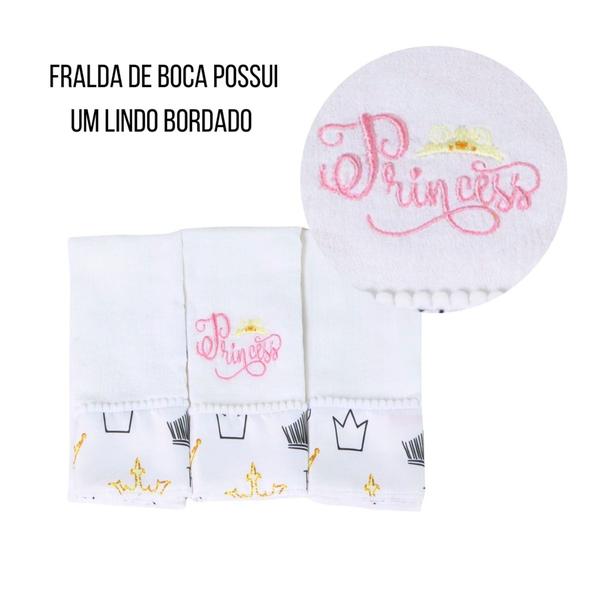 Imagem de Fralda de Boca Bordada Estampada Para Bebês Menina Menino 03 Peças