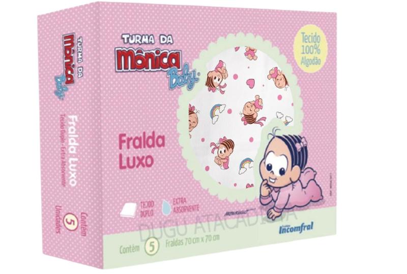 Fralda de Pano Bebê Luxo Turma da Monica 70x70cm - 5 Unidades Caixa Alta Absorção Grande - Dugu Imagem de Fralda de Pano Bebê Luxo Turma da Monica 70x70cm - 5 Unidades Caixa Alta Absorção Grande
