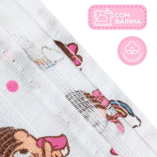 Imagem de Fralda de Pano Bebe Menina com Bainha Turma da Monica Estampada Antialergica Macia Enxoval Rosa 5 Unidades Reutilizavel 67x70cm