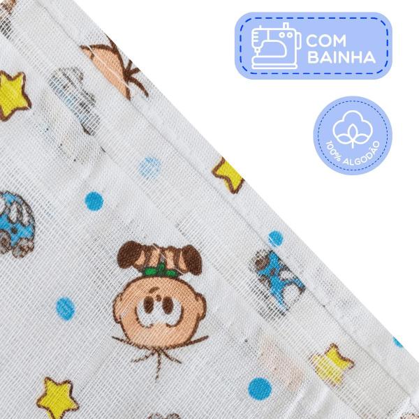 Imagem de Fralda de Pano Bebe Menino com Bainha Estampada Cebolinha 100% Algodão Antialergica Enxoval Turma da Monica Azul 67x70cm