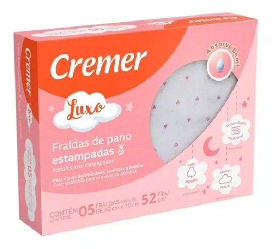 Imagem de Fralda De Pano Cremer Luxo Estampada Rosa - Com 5 Unidades