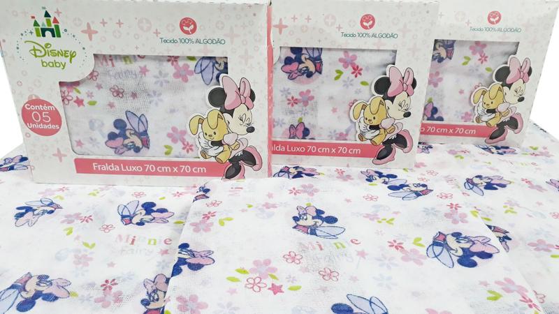 Imagem de Fralda De Pano Estampada Minnie Disney Com 10 Unidades