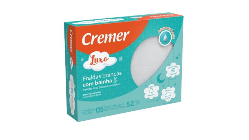 Imagem de Fralda De Pano Luxo Branca Com Bainha - Cremer