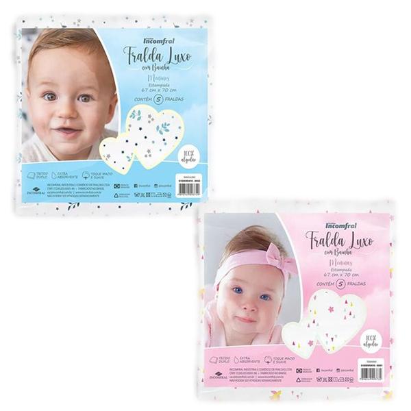 Fralda De Pano Luxo Estampada Com Bainha 5 Unidades - Incomfral Imagem de Fralda De Pano Luxo Estampada Com Bainha 5 Unidades - Incomfral