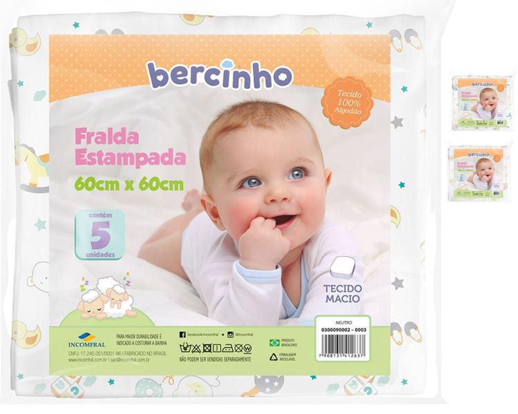 Imagem de Fralda de pano p/ bebê estampada 05 peças - barata