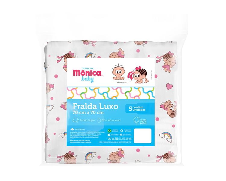 Imagem de Fralda de pano p/ bebê luxo estampada t. da mônica 5-unidades incomfral