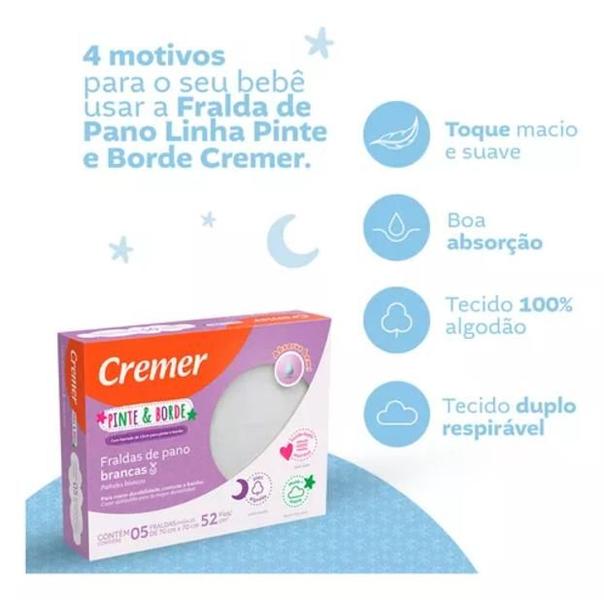 Imagem de Fralda De Pano Pinte E Borde Cremer 100% Algodão - 15uni