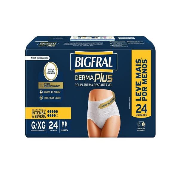 Imagem de Fralda Descartavel Adulto Bigfral Roupa Intima  Derma Plus Grande/Extra Grande - 4 Pacotes com 24 Fraldas