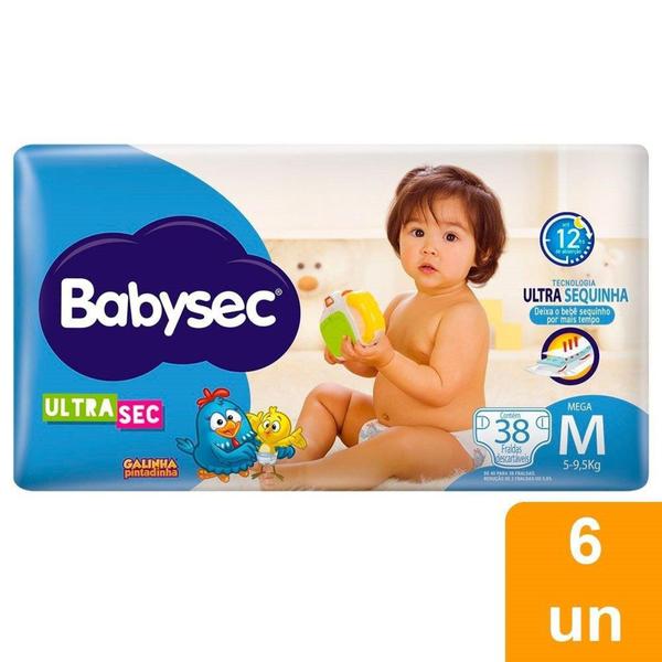 Imagem de Fralda Descartável Babysec Galinha Pintadinha Ultra Mega Tamanho M - 6 Pacotes com 38 Tiras - Baysec