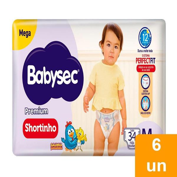 Imagem de Fralda Descartável Babysec Shortinho Galinha Pintadinha Mega Tamanho M - 6 Pacotes com 34 Tiras