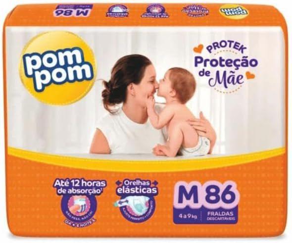 Fralda Descartável Bebê Pom Pom Derma Protek Proteção De Mãe 4 a 9KG Tamanho M 86 Tiras Fralda Descartável Bebê Pom Pom Derma Protek Proteção De Mãe 4 a 9KG Tamanho M 86 Tiras