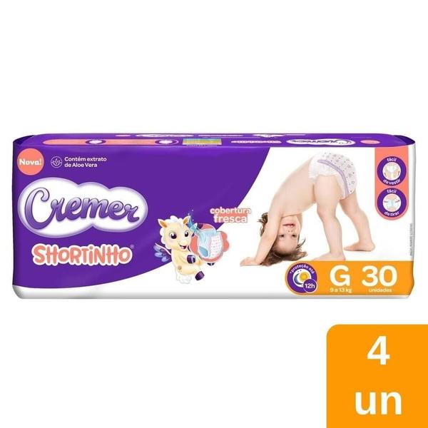 Fralda Descartável Cremer Shortinho Jumbo Tamanho G - 4 Pacotes com 30 Tiras Imagem de Fralda Descartável Cremer Shortinho Jumbo Tamanho G - 4 Pacotes com 30 Tiras
