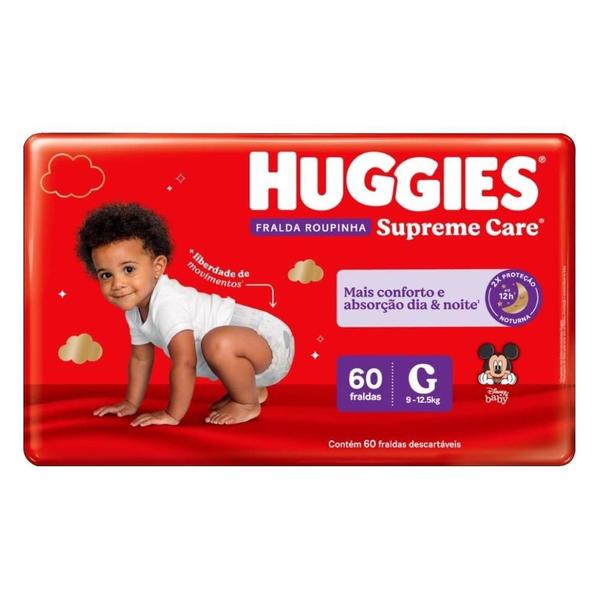 Imagem de Fralda Descartável Huggies Hiper Roupinha Supreme Care Tamanho G - 3 Pacotes com 60 Fraldas - Total 180 Tiras