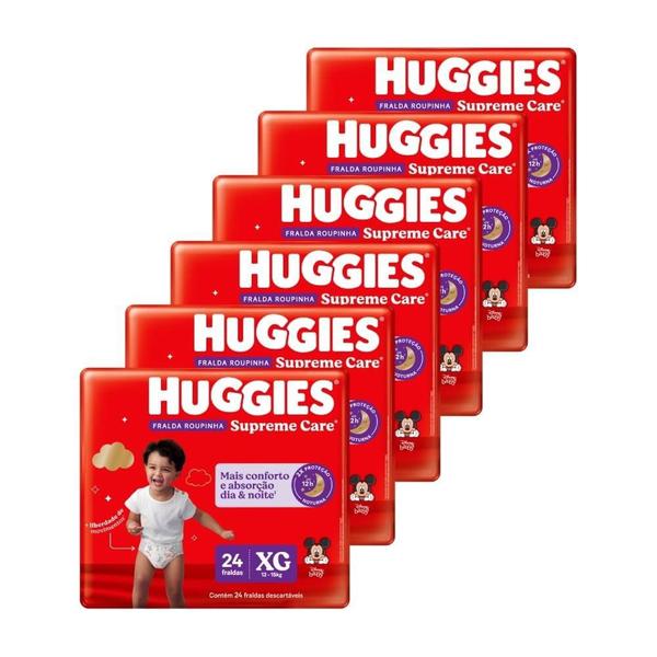 Imagem de Fralda Descartável Huggies Roupinha Supreme Tamanho XG - 6 Pacotes com 24 Fraldas - Total 144 Tiras