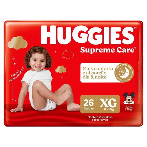 Imagem de Fralda Descartável Huggies Supreme Care Tamanho XG - 6 Pacotes com 26 Fraldas - Total 156 Tiras