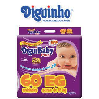 Imagem de Fralda Descartável Infantil Diguinho DIGUIBABY EG/60 Unidades PLUS  SUPER PACOTÃO -  8 a 12kg