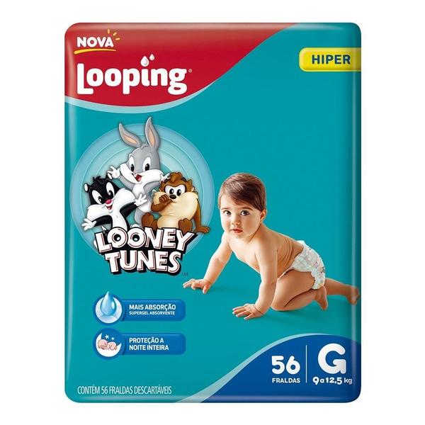 Imagem de Fralda Descartável Looping Looney Tunes Hiper Grande - 4 Pacotes com 56 Fraldas - Total 224 Tiras