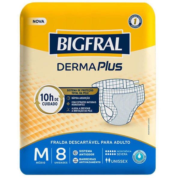 Imagem de Fralda descartável para adulto bigfral derma plus m - 8 unidades