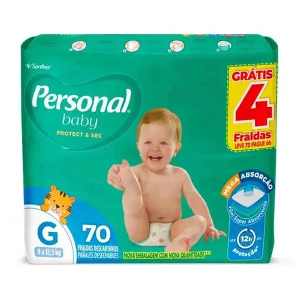 Imagem de Fralda Descartavel Personal Giga 2 Pacotes Tamanho G Com 70 Unidades Cada - 8 a 12,5 kg