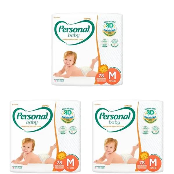 Imagem de Fralda Descartavel Personal Premium Hiper 3 Pacotes Tamanho M Com 78 Unidades Cada