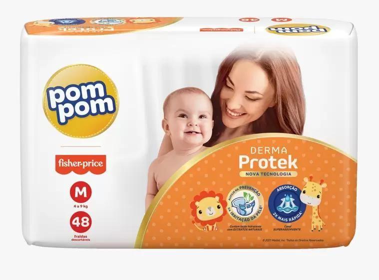 Imagem de Fralda Descartável Pom Pom Derma Protek Mega 1 Pacote Tamanho M Com 48 Unidades